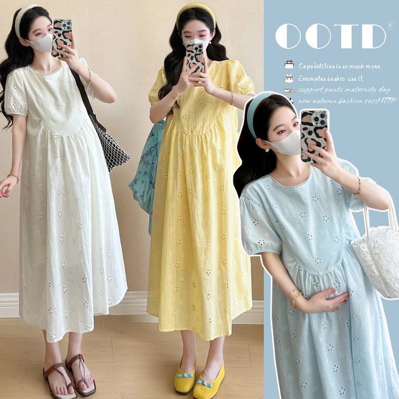 温柔减龄孕妇装女夏季新款爆款设计感宽松大码舒适外出孕妇连衣裙