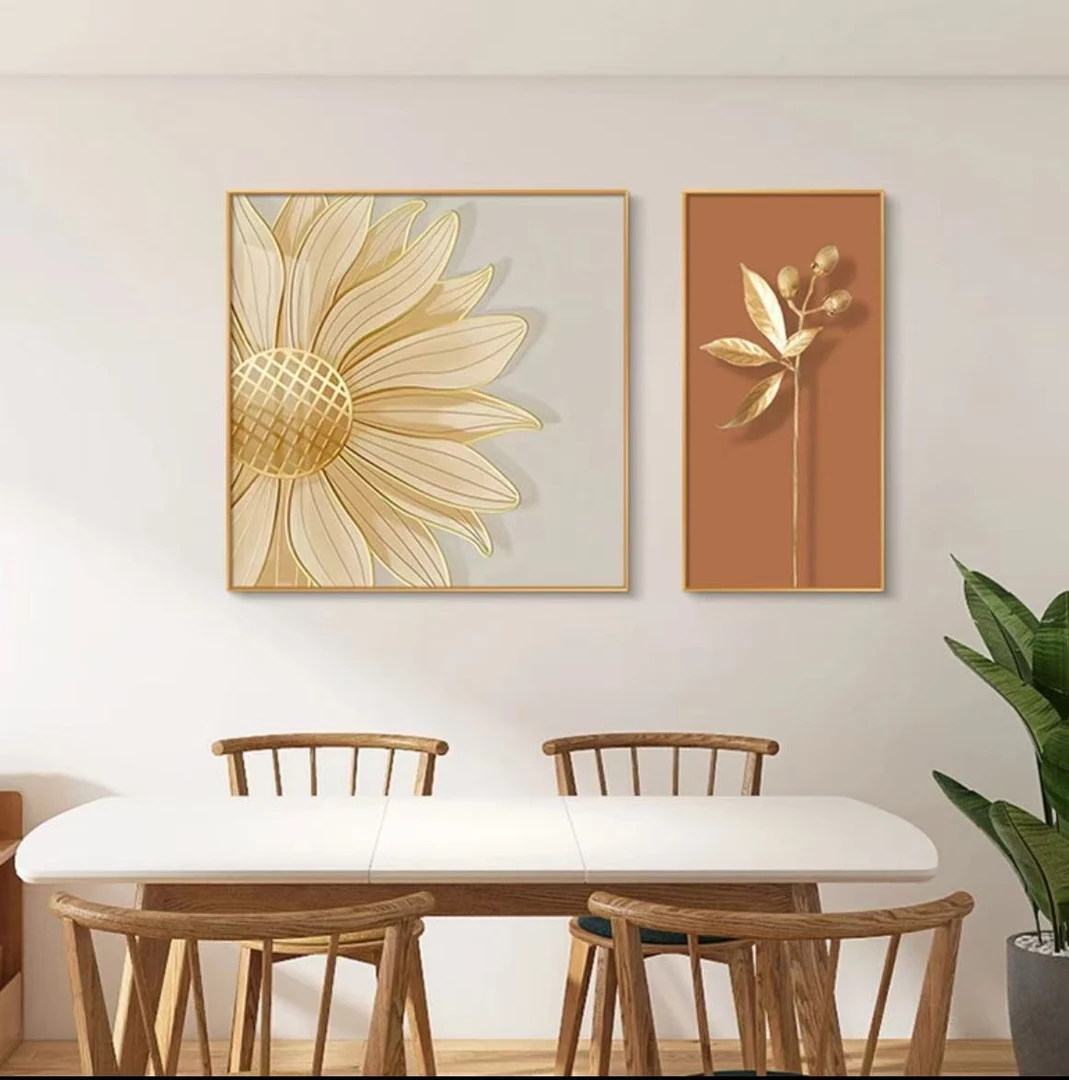 餐厅装饰画奶油原木风餐桌背景墙饭厅现代简约花卉两联画60*60*2
