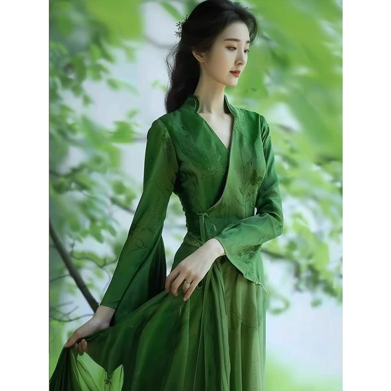 夏季薄荷曼波风新中式汉服禅意清冷感复古国风绿色