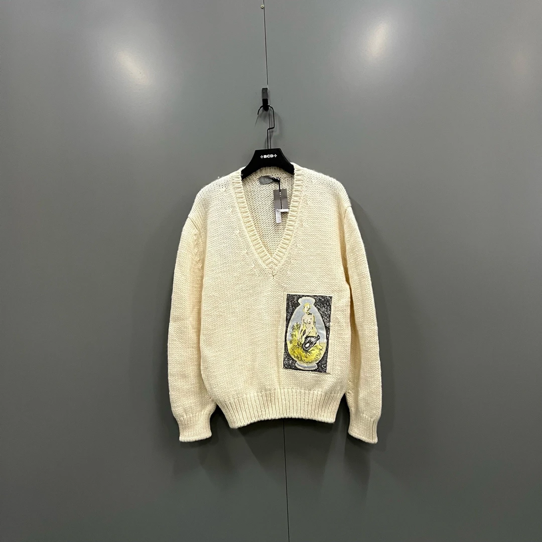 未使用 DIOR/迪奥 (ll) 图案V领针织衫 S M L XL 019116