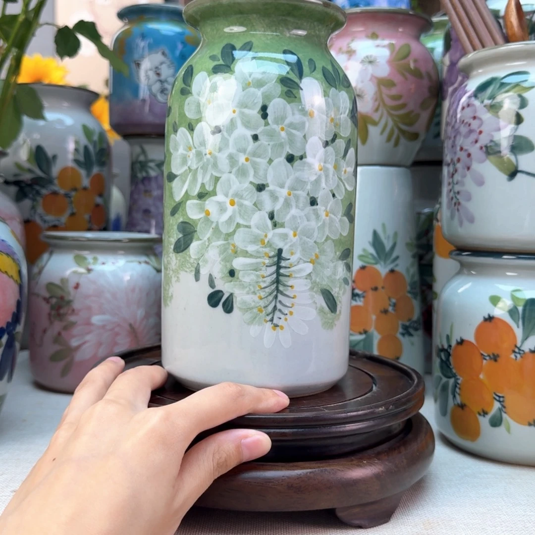 景德镇陶瓷手绘花瓶无孔