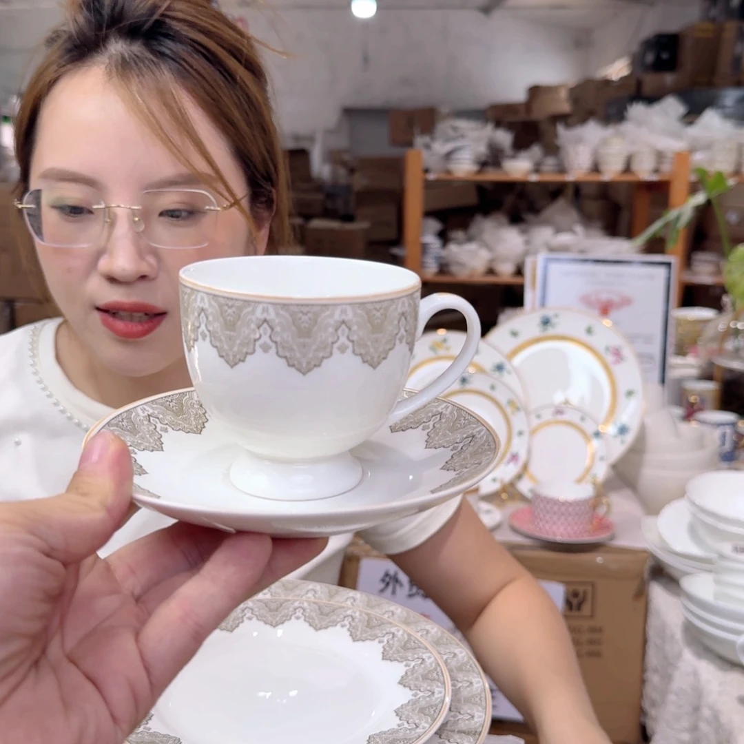 骨瓷骨瓷咖啡杯碟2套220ml外贸骨瓷