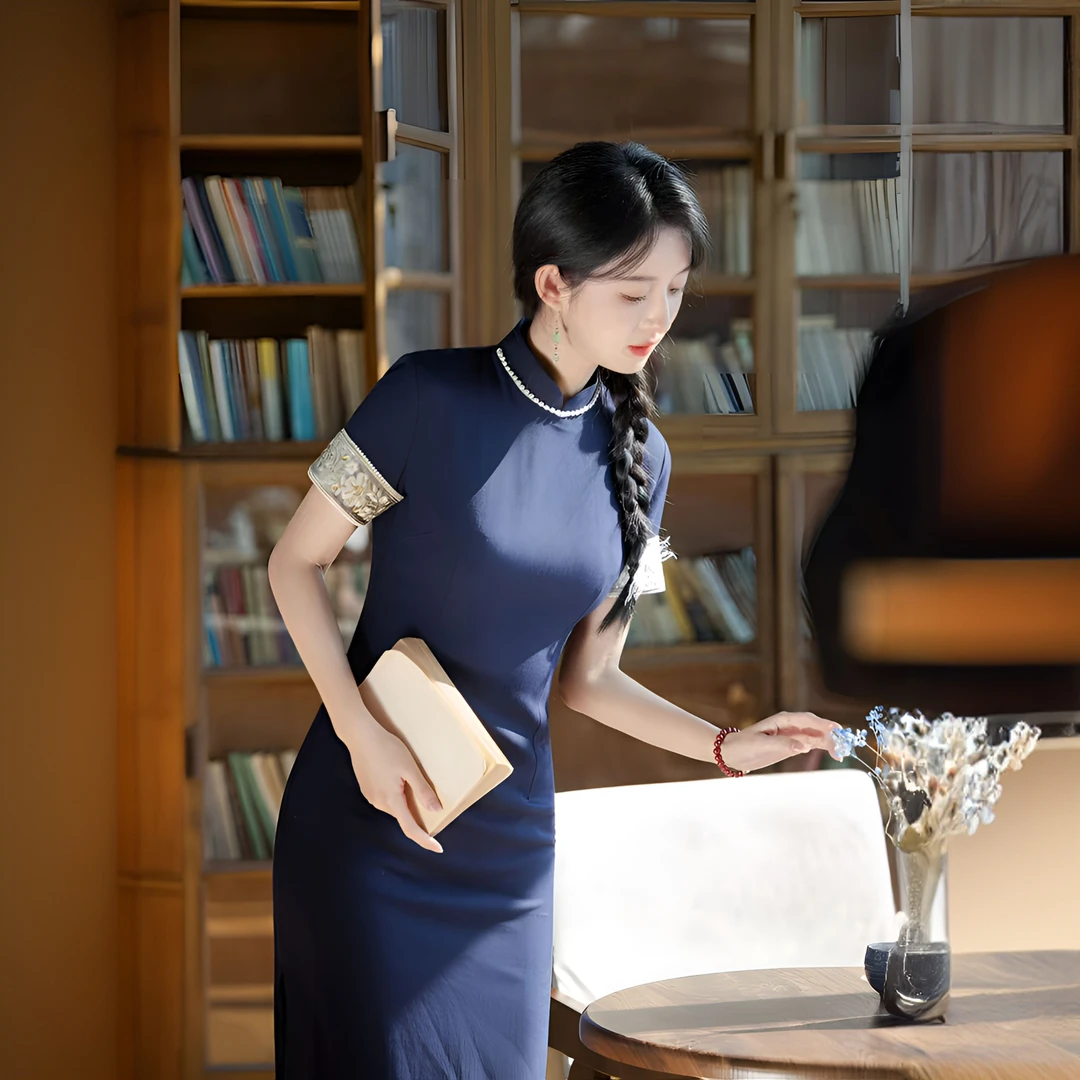 [枕书]新中式夏季少女气质优雅旗袍小清新日常可穿长款复古网红
