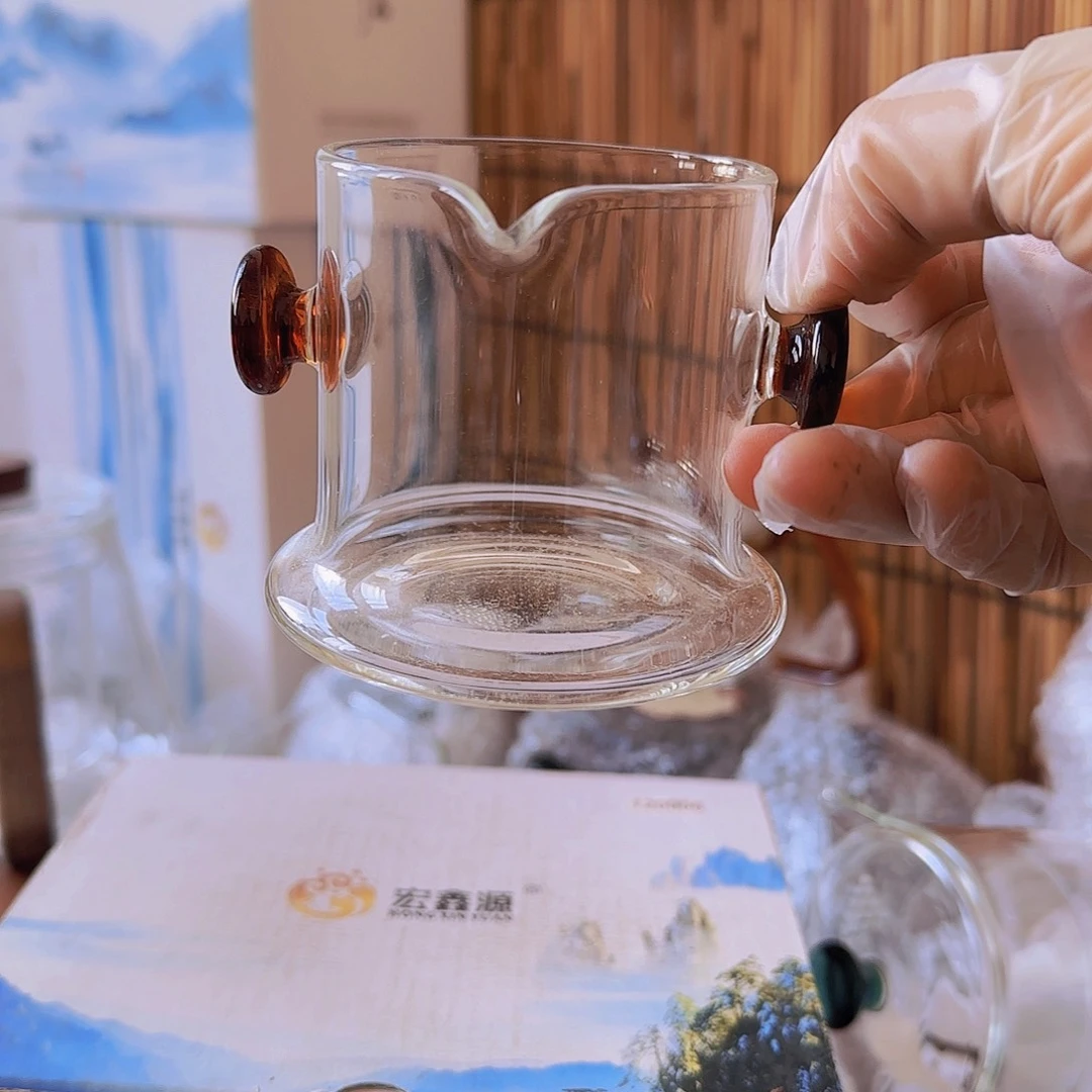 高硼硅玻璃茶水分离款瑕疵双耳公杯