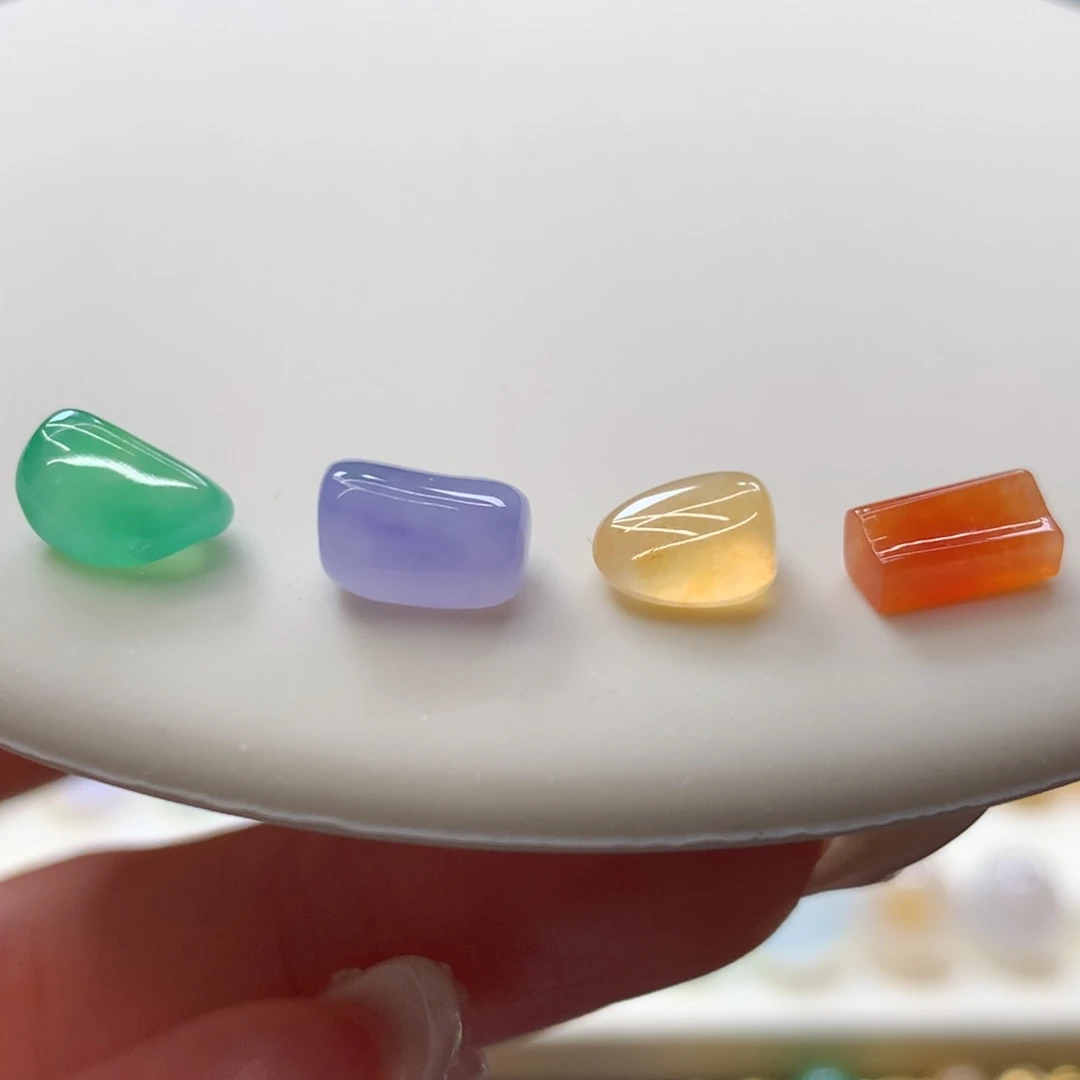 定制翡翠未镶嵌 毛货抛光定制 鲜色冰随形一组