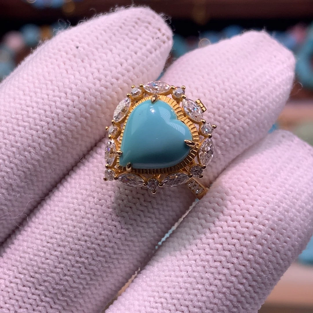 绿松石珠宝奇石18K金镶嵌戒指吊坠两用款