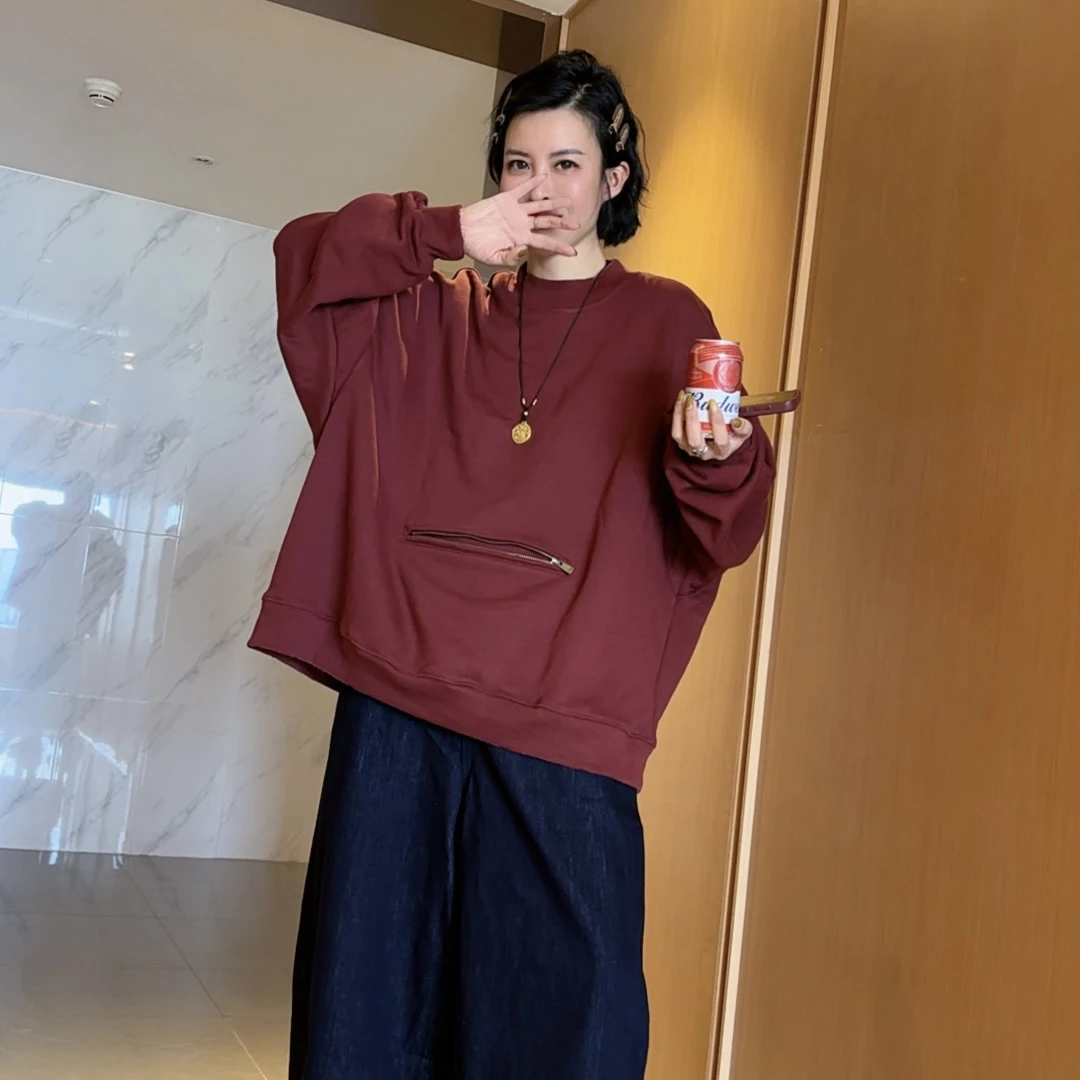 【芬姐精选】秋季套头立体装饰女拉链长袖卫衣秋冬春秋纯色时尚宽松