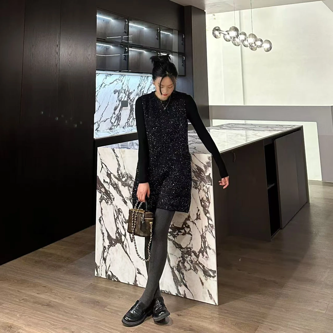 年货款细闪绵羊毛背心款针织连衣裙4-12-27