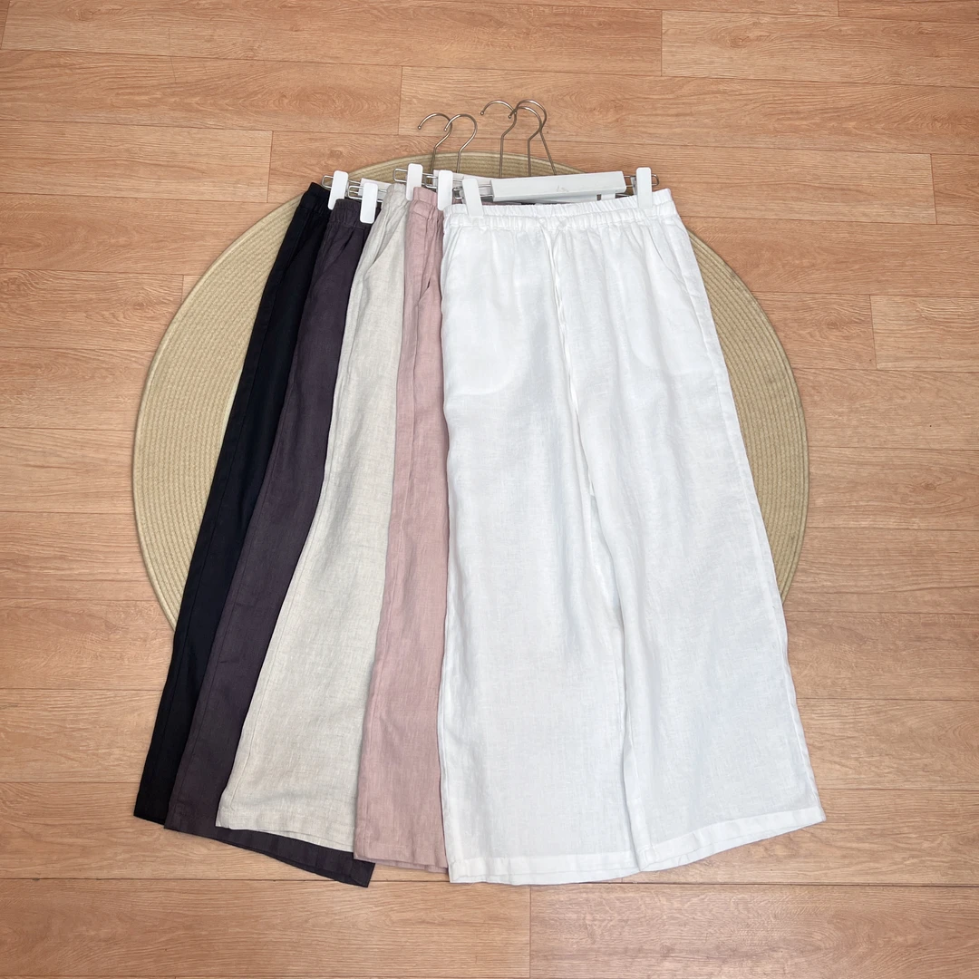 亚麻长裤直筒裤2025款夏季九分裤休闲裤松紧腰百搭裤子