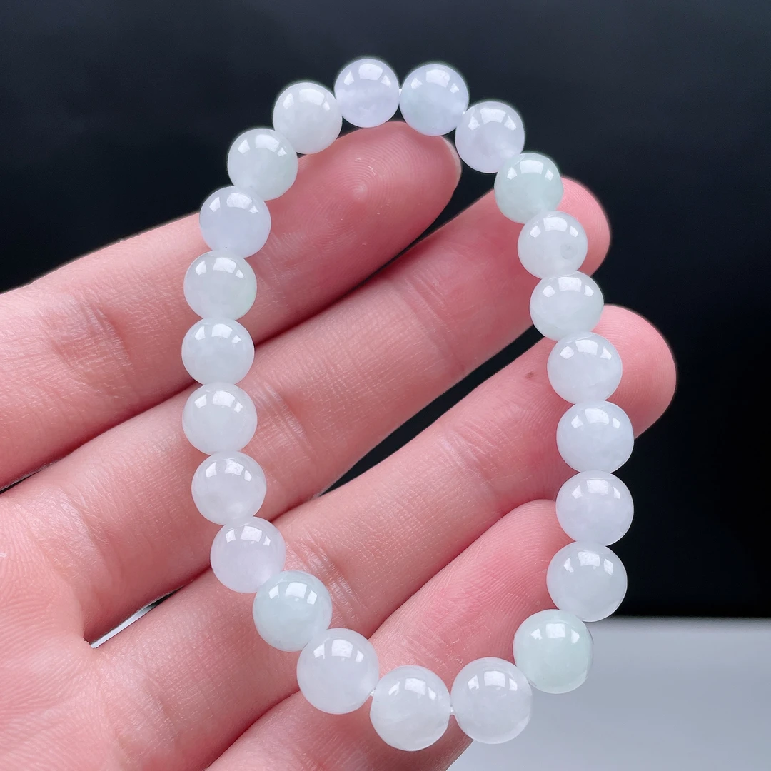 多样性发货缅甸翡翠卡7+mm23颗白冰马卡龙手串一串