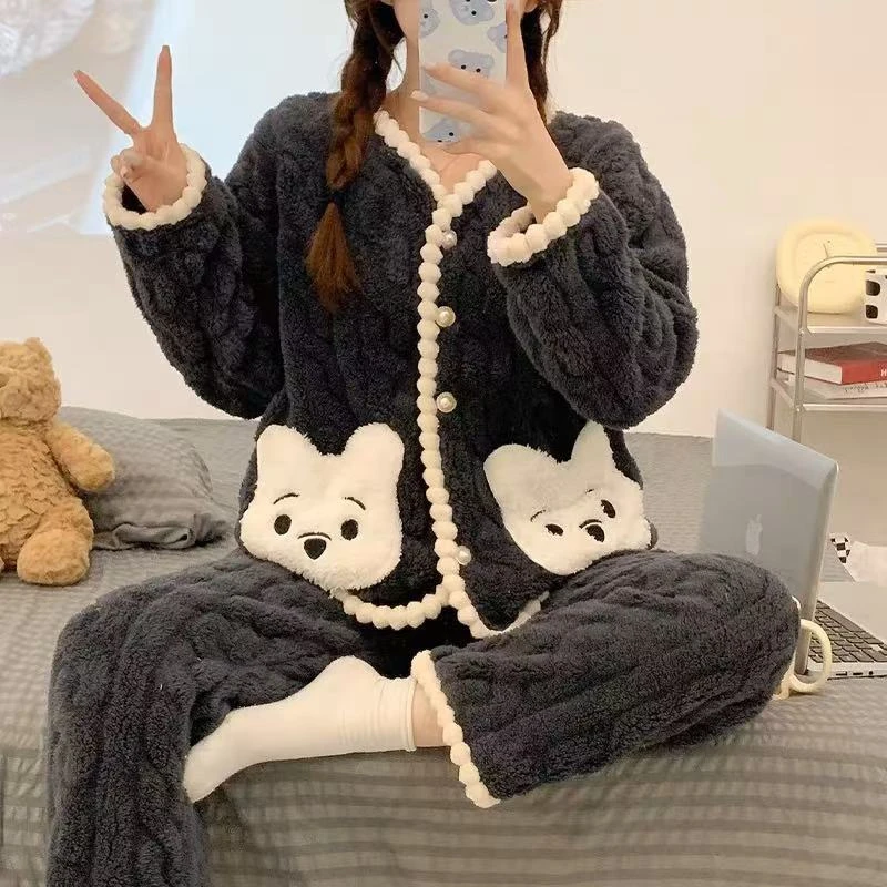 1096绒款灰蓝小熊熊长袖长裤家居服套装