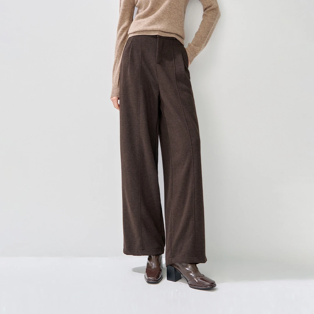 2025冬款纯色松紧腰直筒裤阔腿裤时尚宽松百搭休闲裤女N542K010