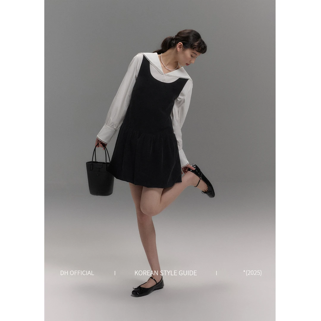 清 DH OFFICIAL 【奥黛丽 dress】欧若风U型领丝绒花苞连衣裙