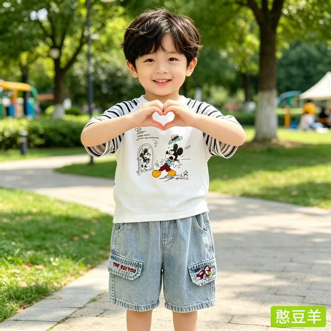 【憨豆羊】夏季儿童米奇AB面雪花棉T恤718