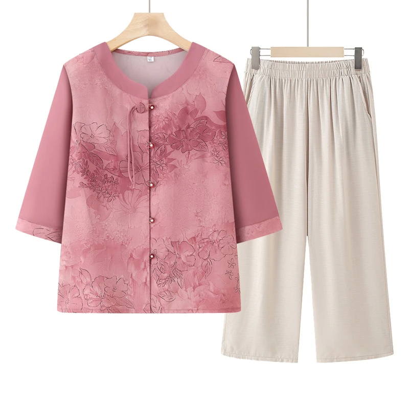 中老年人女装妈妈装夏季高贵洋气母亲60-80岁老太太衣服奶奶套装