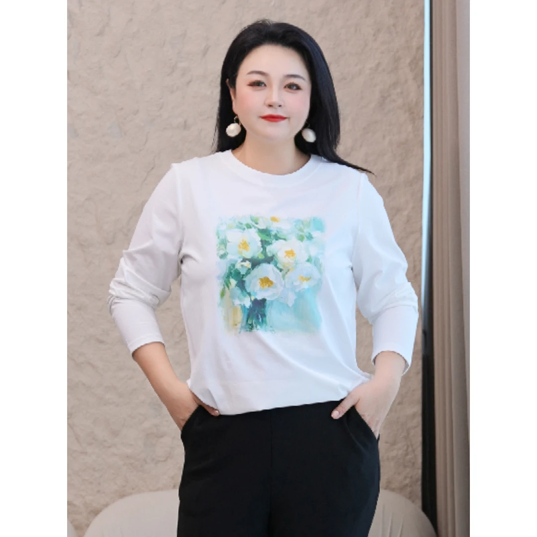 【索罗娜棉&原创设计印花】MsShe大码女装春装长袖T恤J~B2502011