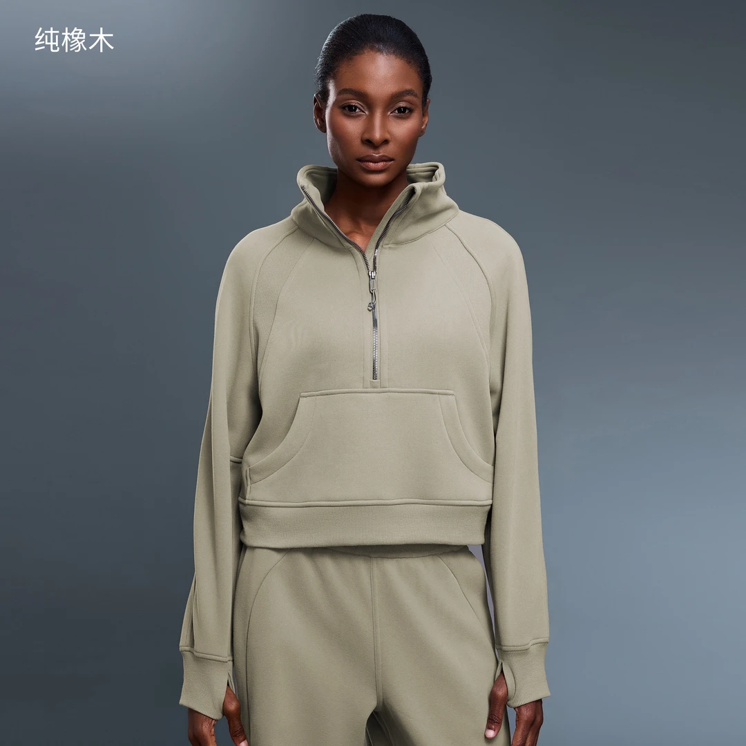 高领立领半拉链加绒卫衣女秋冬宽松休闲运动外套保暖套头衫上衣