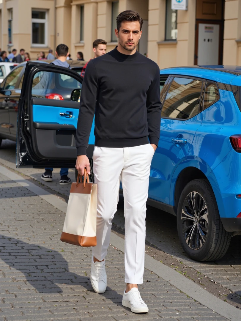 【100%纯羊毛】可机洗长袖羊毛衫秋季半高领毛衣时尚针织打底衫男