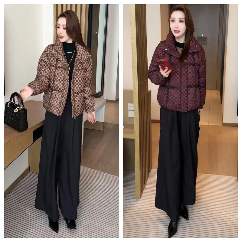 今年流行棉服外套2024冬季新款时尚显瘦气质格子棉袄百搭保暖加厚