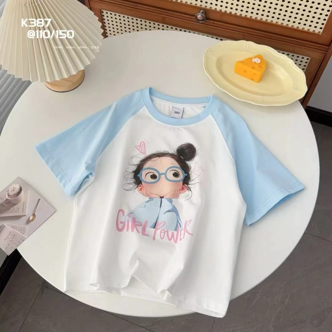 夏季透气短袖圆领T恤童装半袖小女孩印花