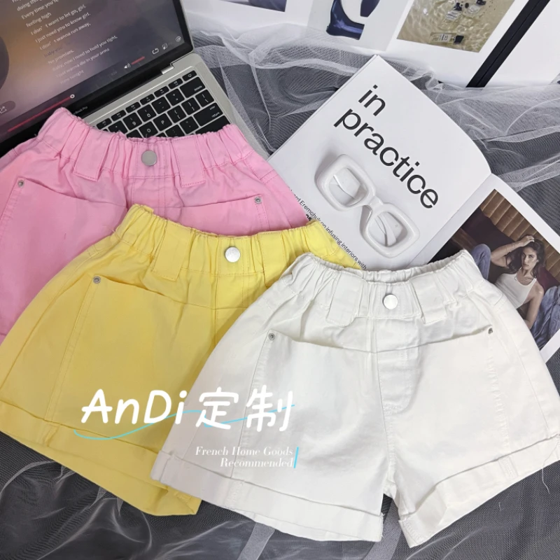 〖ANDI〗安迪订制中大童女童夏季时尚设计感大口袋休闲牛仔短裤4055