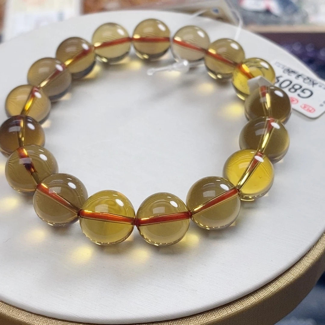 水晶手链未镶嵌天然黄水晶卡12m m G809