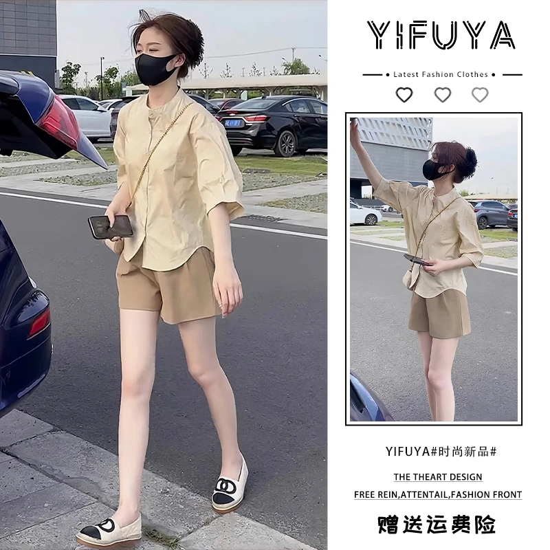 2025年小个子夏季时尚减龄衬衫短裤显瘦遮肉休闲盐系穿搭两件套装