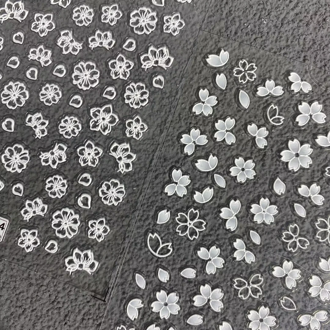 简约百搭白色五瓣花樱花立体浮雕美甲贴纸纯欲防水背胶指甲装饰贴