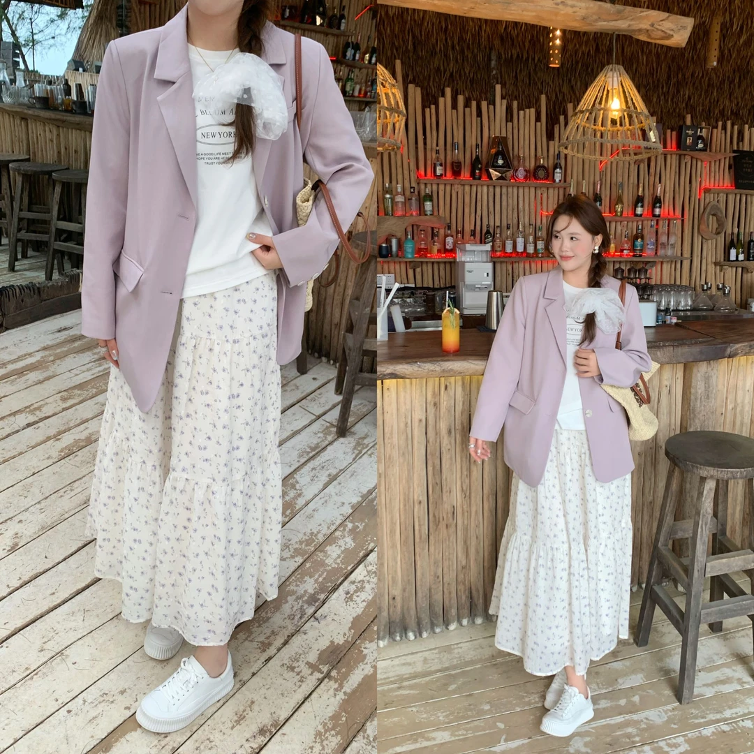 现货7989D大婉酱千千微胖定制 韩系气质高级紫色西装外套显瘦上衣