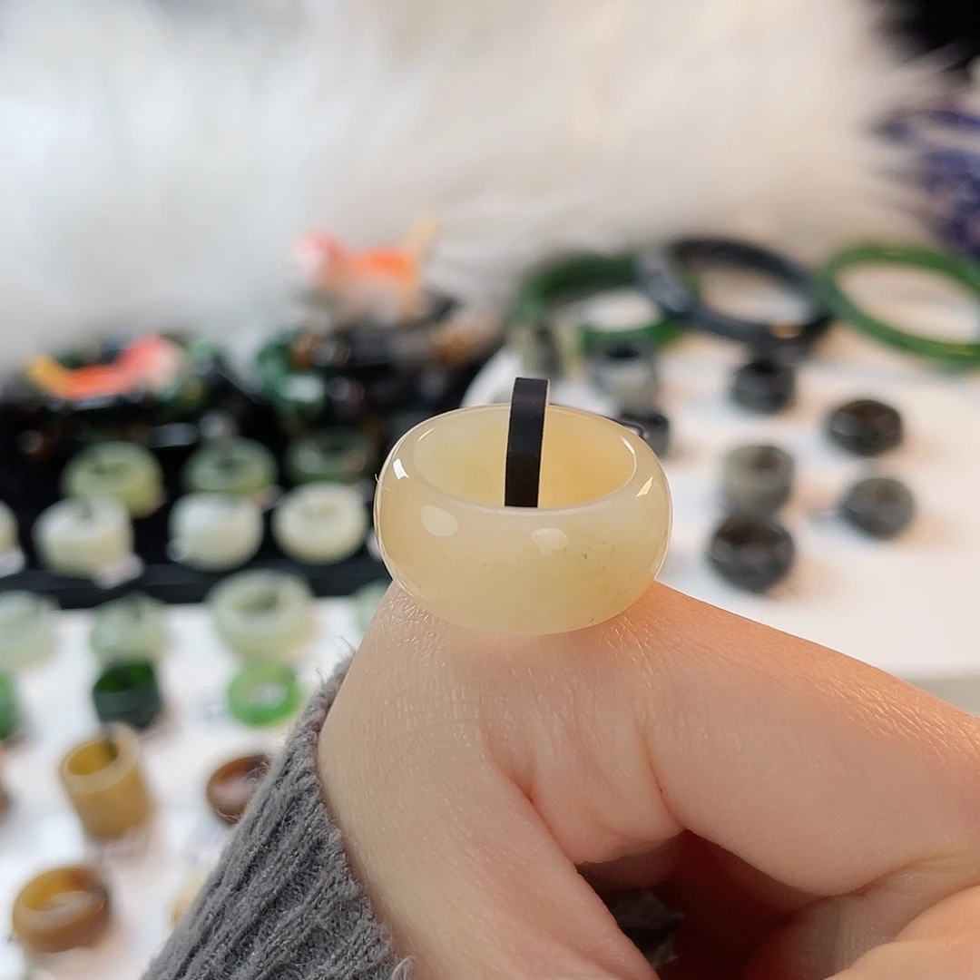 和田玉未镶嵌戒指k67 糖白墩墩17.5mm