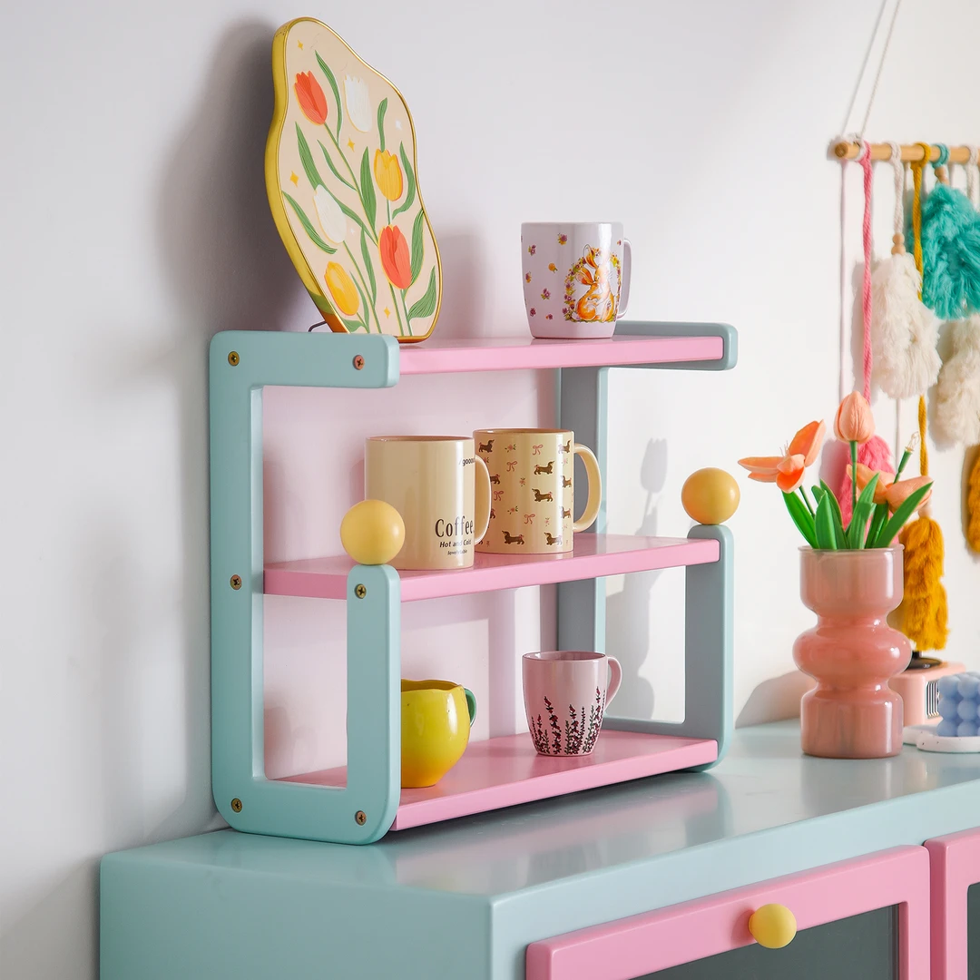 多巴胺彩色系木制收纳3层桌面式整理置物架阶梯透明办公室展示架