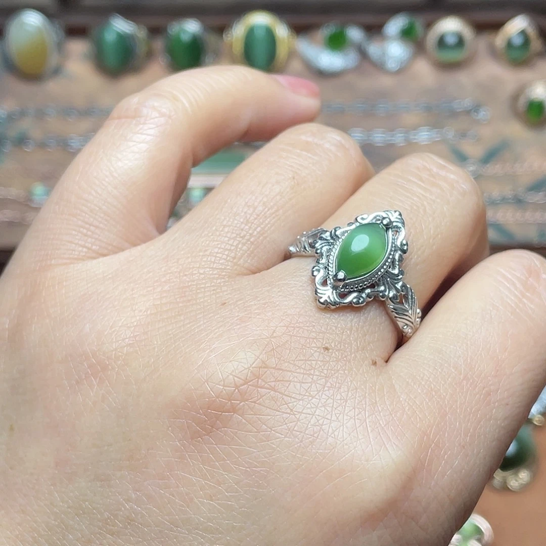 和田玉（碧玉）银S925镶嵌吊坠(不含链)