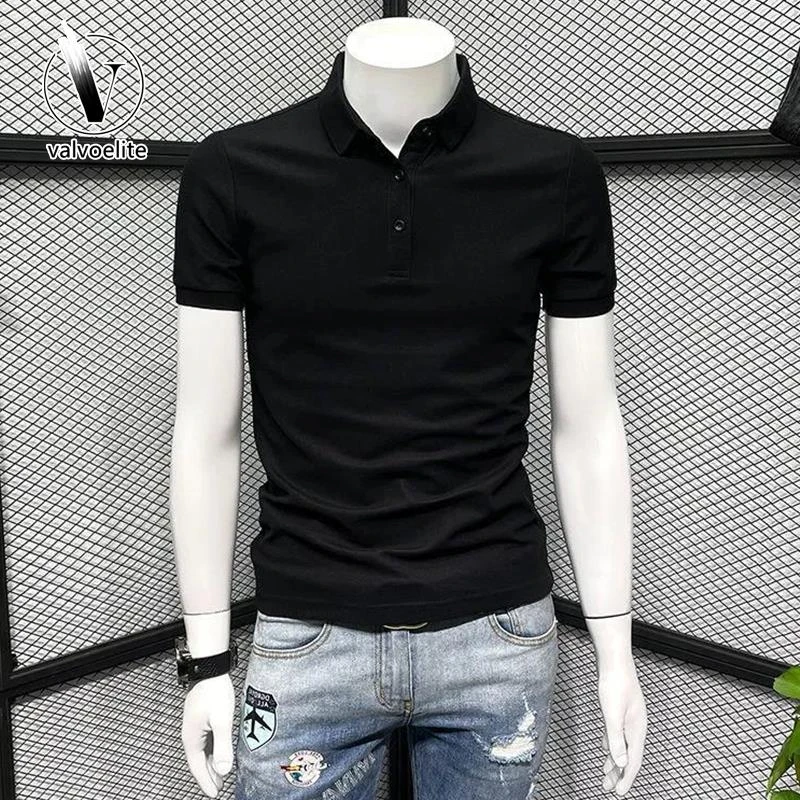 VALVOELITEPOLO衫男短袖t恤夏季潮牌潮流修身纯色商务休闲体恤衫