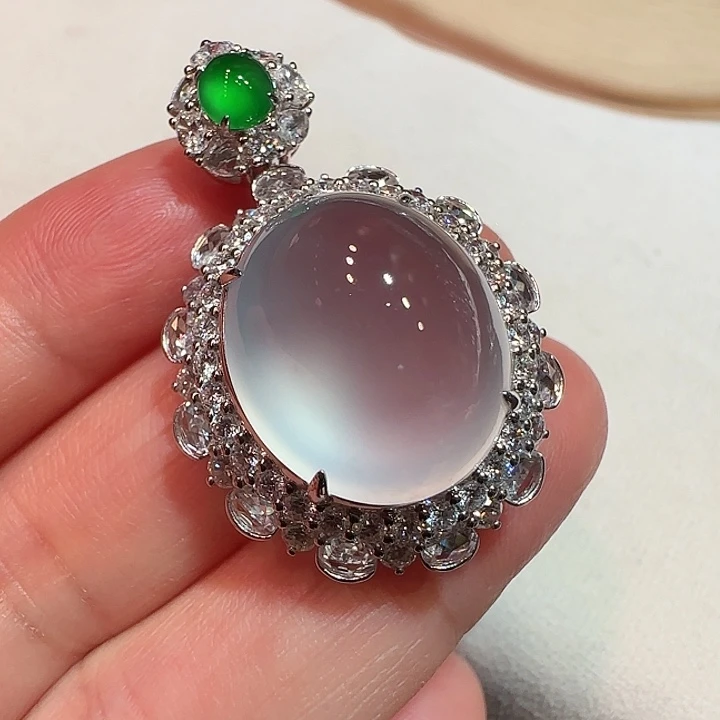 翡翠吊坠(不含链)18K金镶嵌缅甸翡翠a货高冰种吊坠