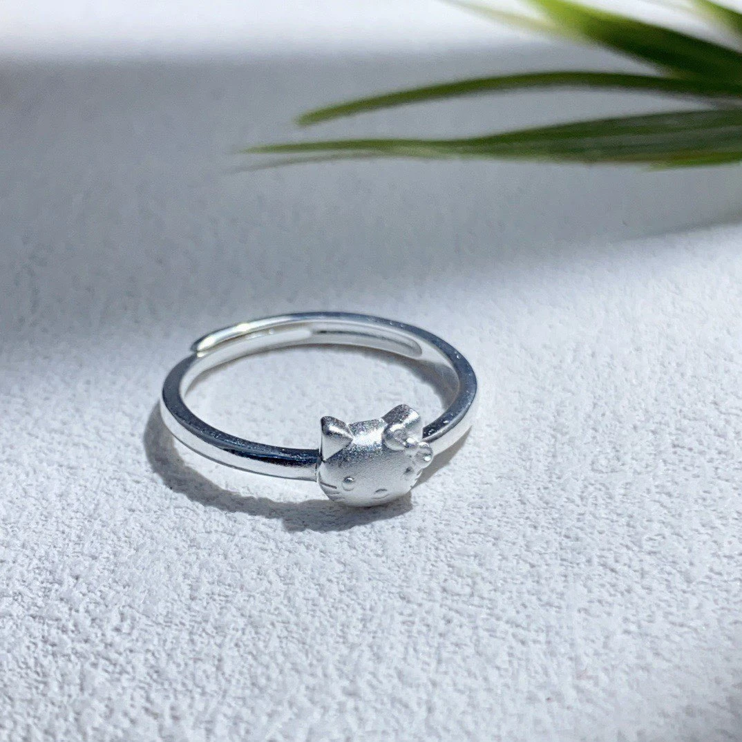 足银戒指 KT可爱猫纯银戒指设计款小众精致简约首饰送女友礼物