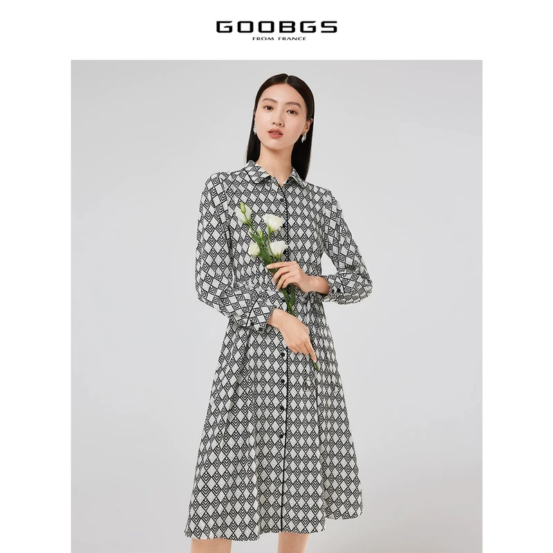 【谷邦L+】谷邦GOOBGS 几何格纹束腰连衣裙 G3141743