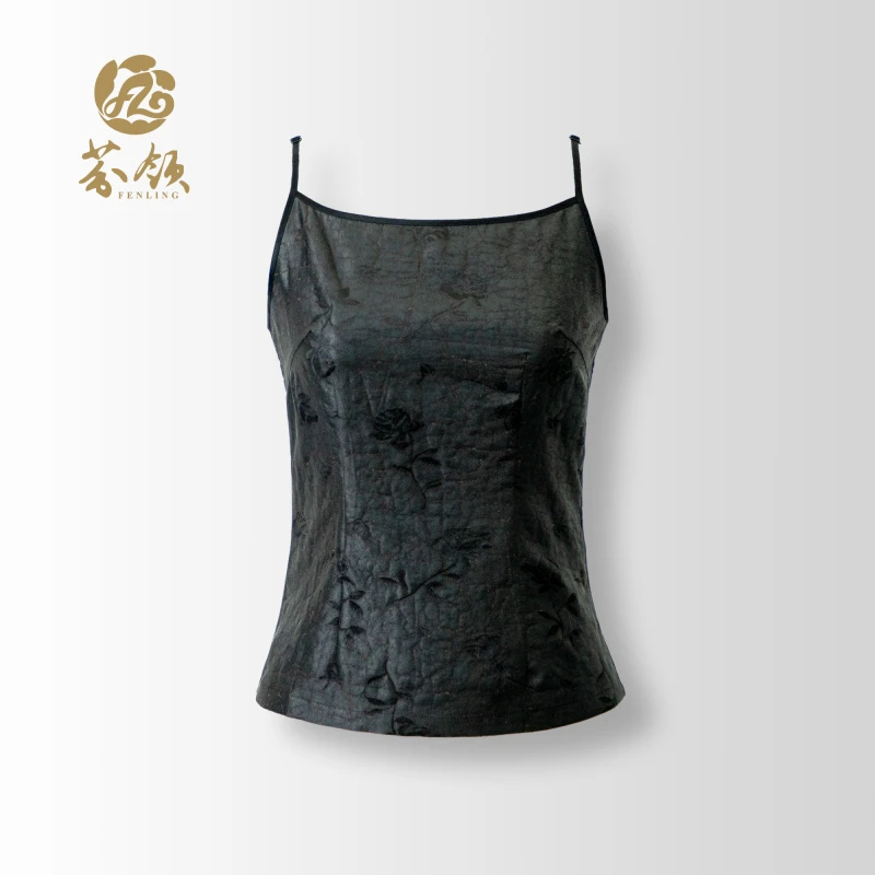 芬领-龟纹提花-老料香云纱龟纹拼接上衣吊带背心BX1084-BX1