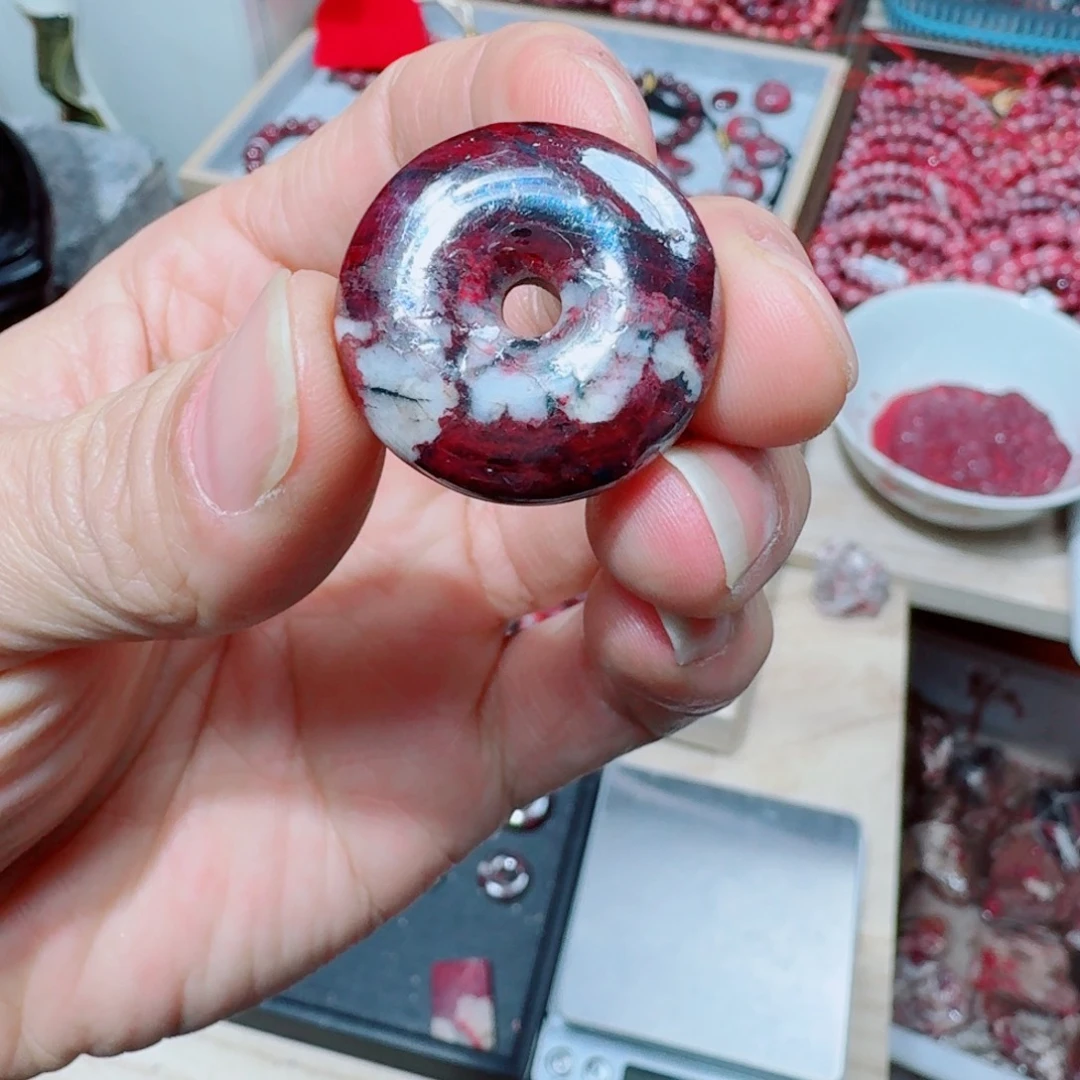 天然辰砂原矿平安扣20克