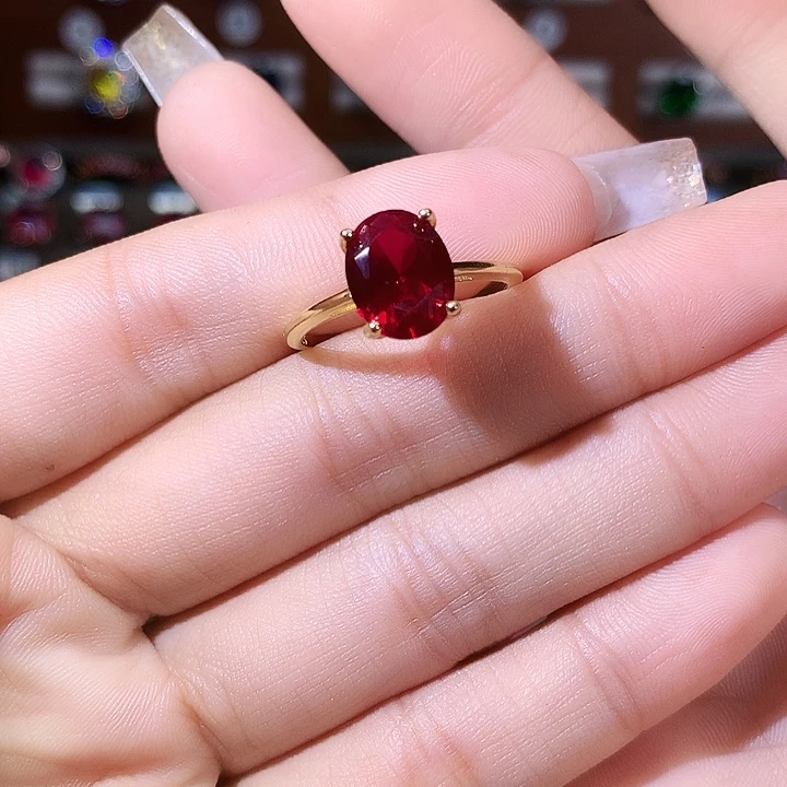 红宝石戒指银S925镶嵌金酒红810