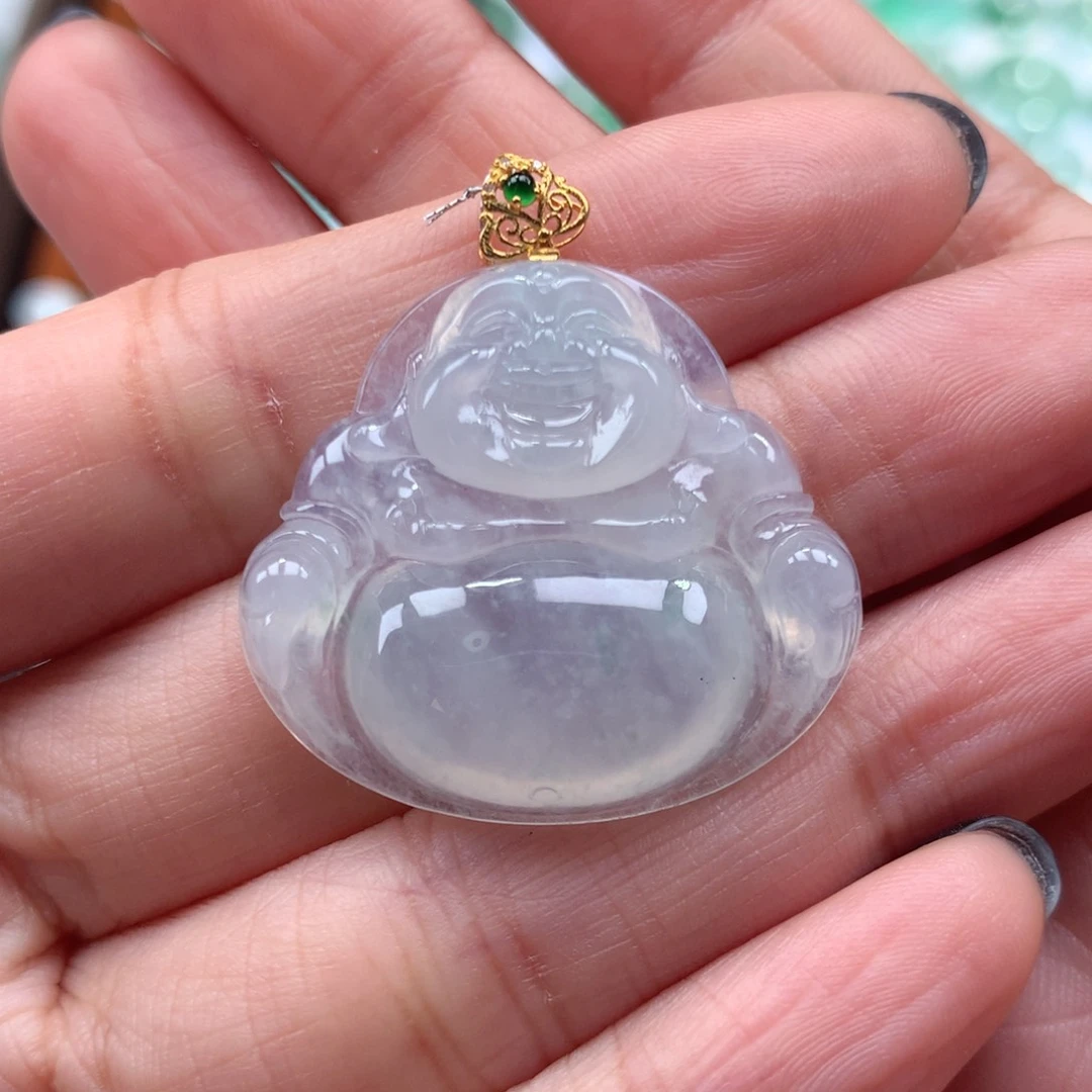 翡翠吊坠(不含链)18K金镶嵌你**喽佛公