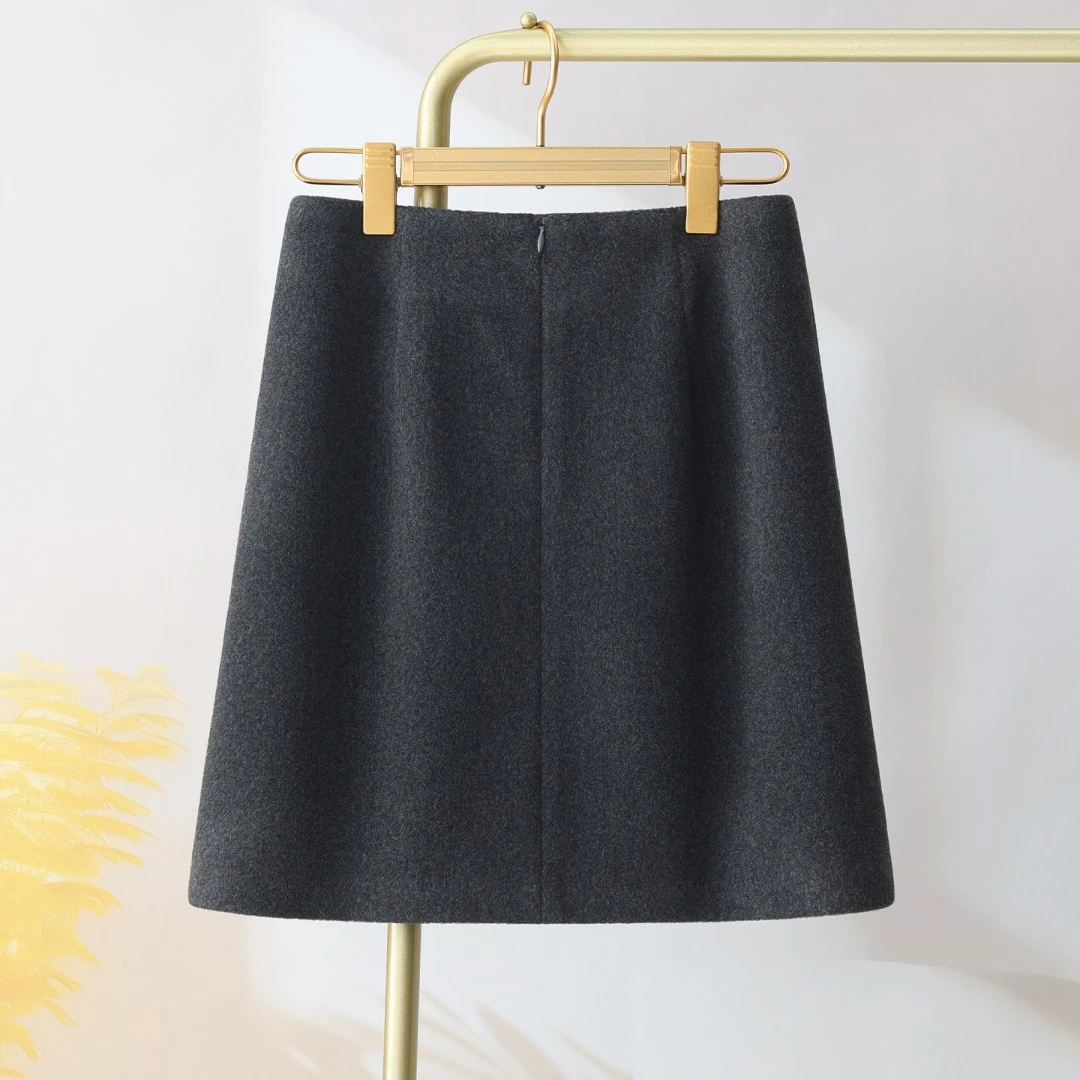 灰色毛呢短裙秋冬款女装2025新款半身裙高腰A字裙子小个子包臀裙