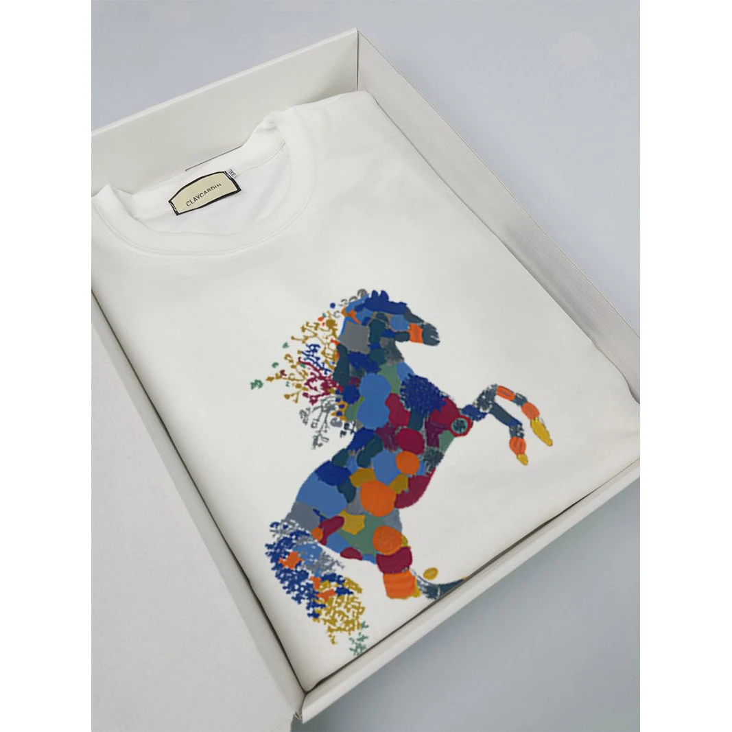 夏季时尚轻奢重工艺圆领短袖 休闲百搭宽松纯棉设计感-06-9244