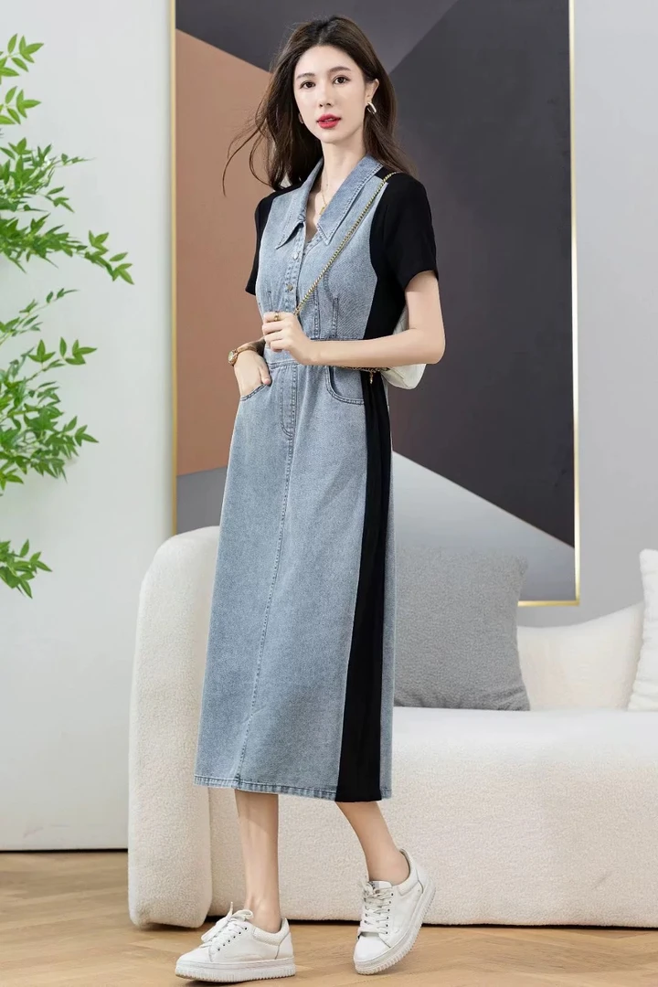 D30264南油爆款夏季拼接帆布连衣裙