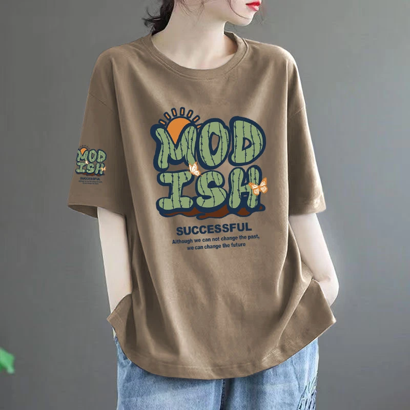 纯棉短袖T恤女夏季上衣2025新款休闲ins百搭小众设计宽松显瘦体恤