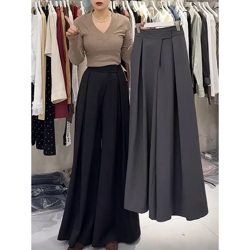 高级感毛呢西装阔腿裤女装秋冬2025新款垂感高腰休闲直筒拖地裙裤