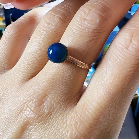 琥珀戒指18K金镶嵌多米尼加蓝珀毕业戒指