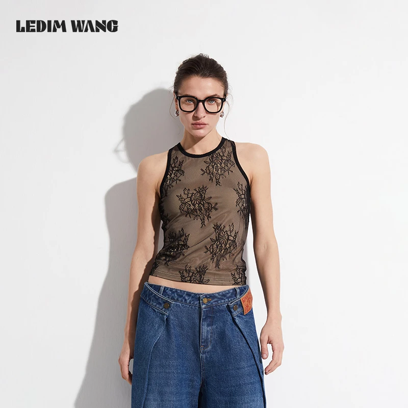 LEDIM WANG蕾丝透视工字背心女夏百搭薄款小众设计高级感2025新款