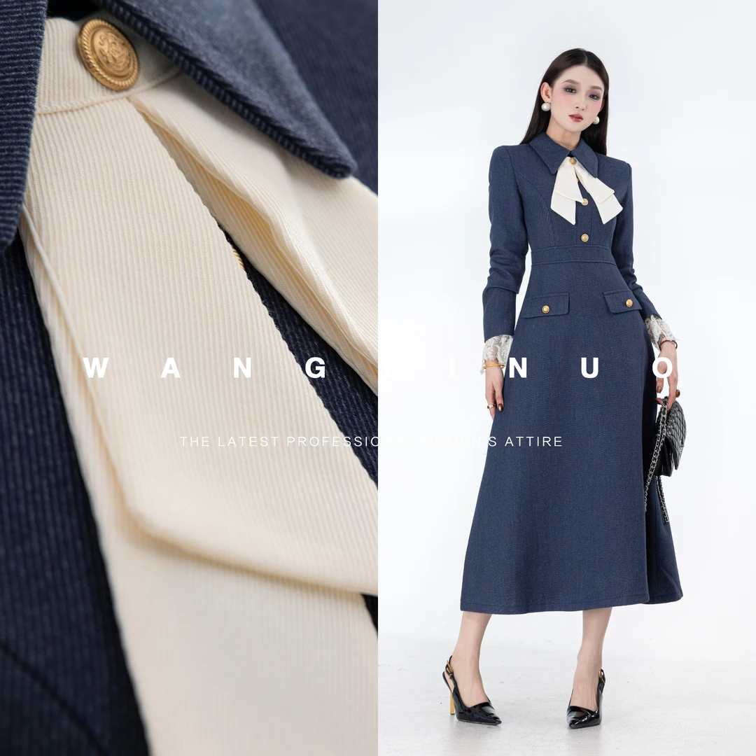 MD定制·依诺【甜心奶兔】2025冬季休闲优雅百搭显瘦收腰领结连衣裙