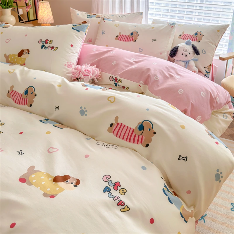 上新款100%全棉卡通小清新四件套加密加厚款四季可用