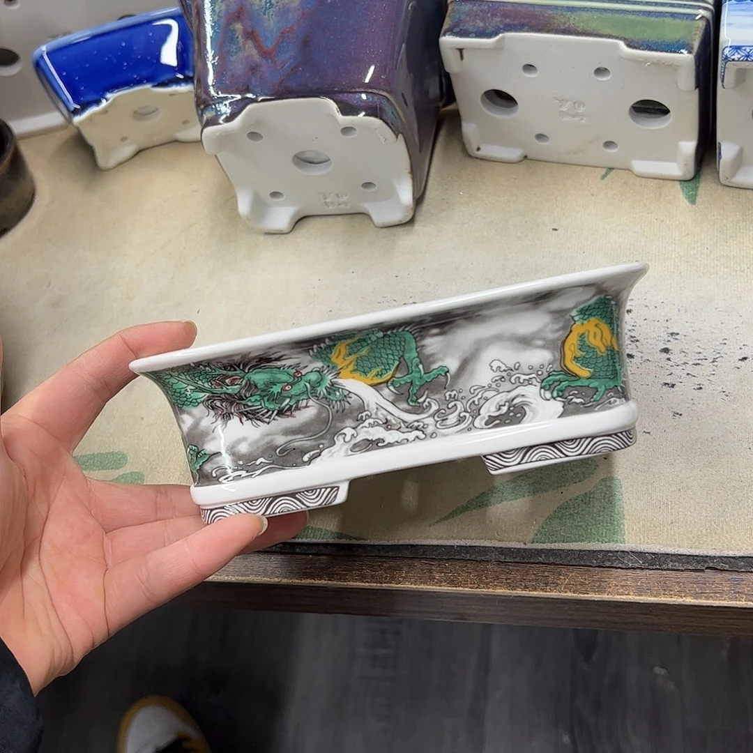 紫砂花盆499号瑕疵18/14/5.5cm仿手绘青龙